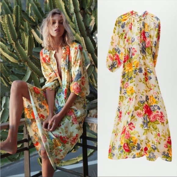 Zara Dresses Zara Yellow Floral Midi Dress Poshmark